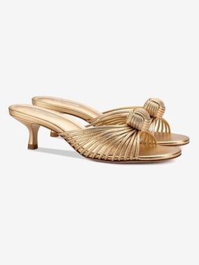 NEW Larroude Metallic Gold Knotted Slide Mules